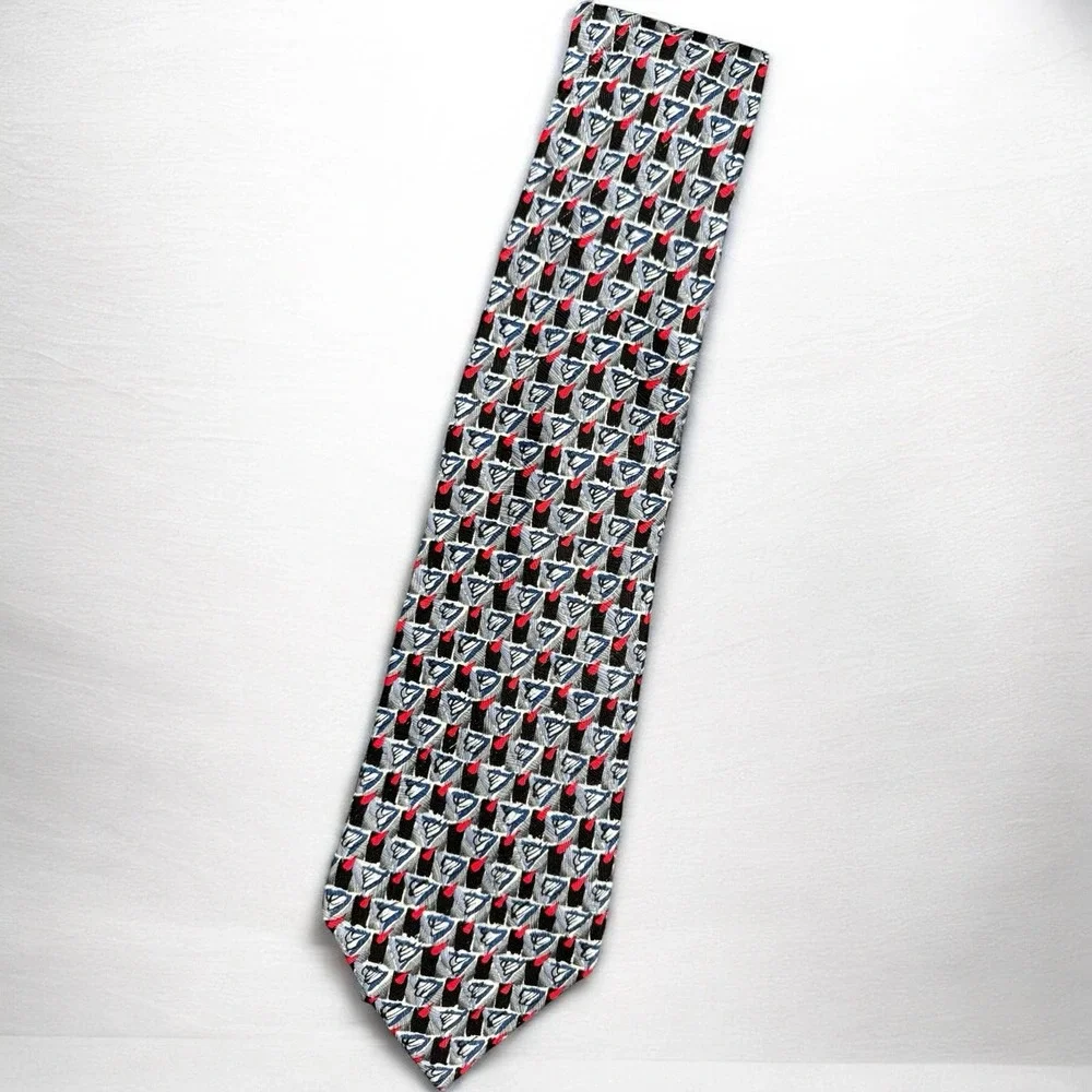 J. Garcia Silk Necktie Gray Red Blue Abstract Geometric Art Designer Tie